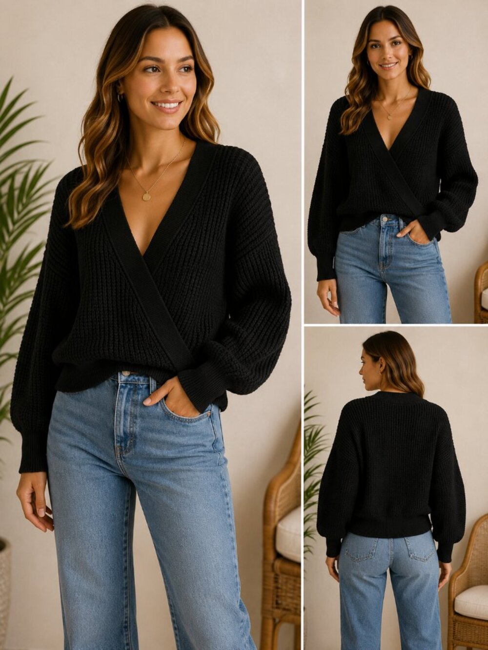 ASTR The Label Black Waffle Knit Wrap Cardigan Sweater Small